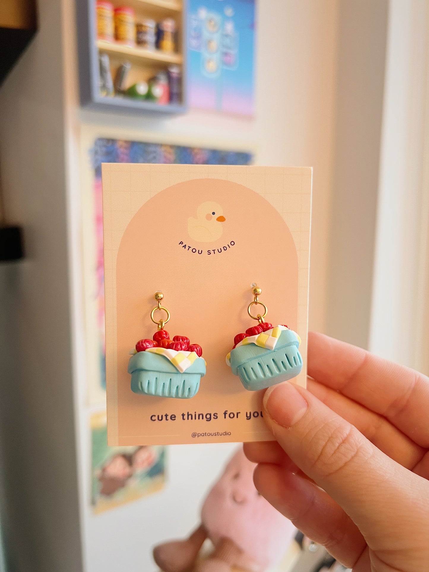 acerola - barbados cherry - fruit basket dangle earrings