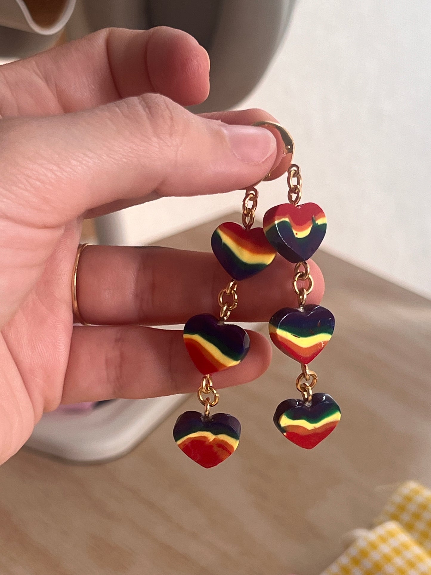 rainbow hearts pride dangle earrings