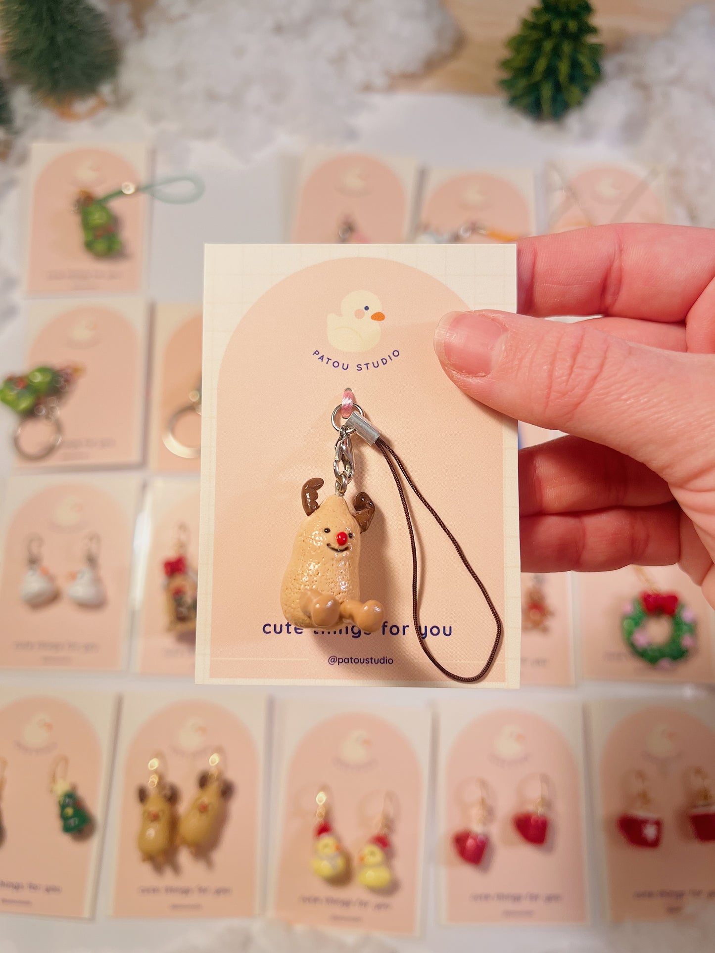 christmas miniature phone charm | peanuts, frog, penguin, snowman, tree