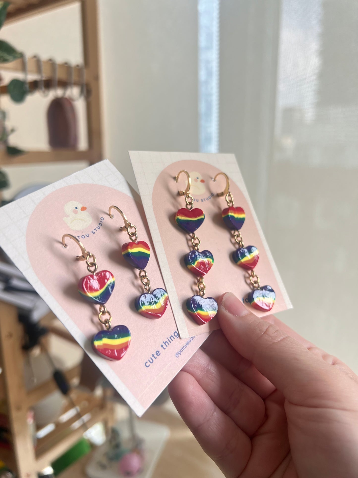 rainbow hearts pride dangle earrings