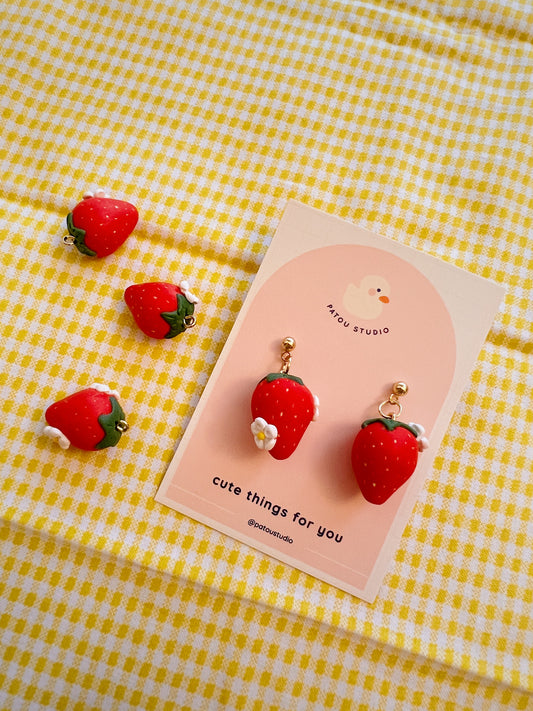 strawberry & flowers dangle earrings