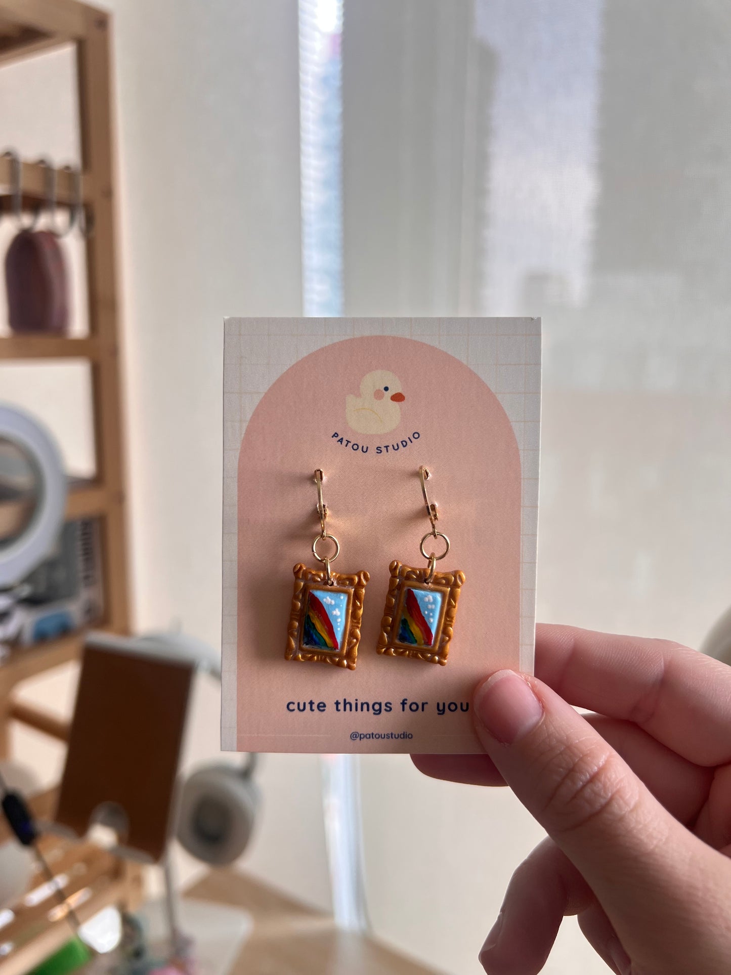 tiny paintings rainbow pride dangle earrings