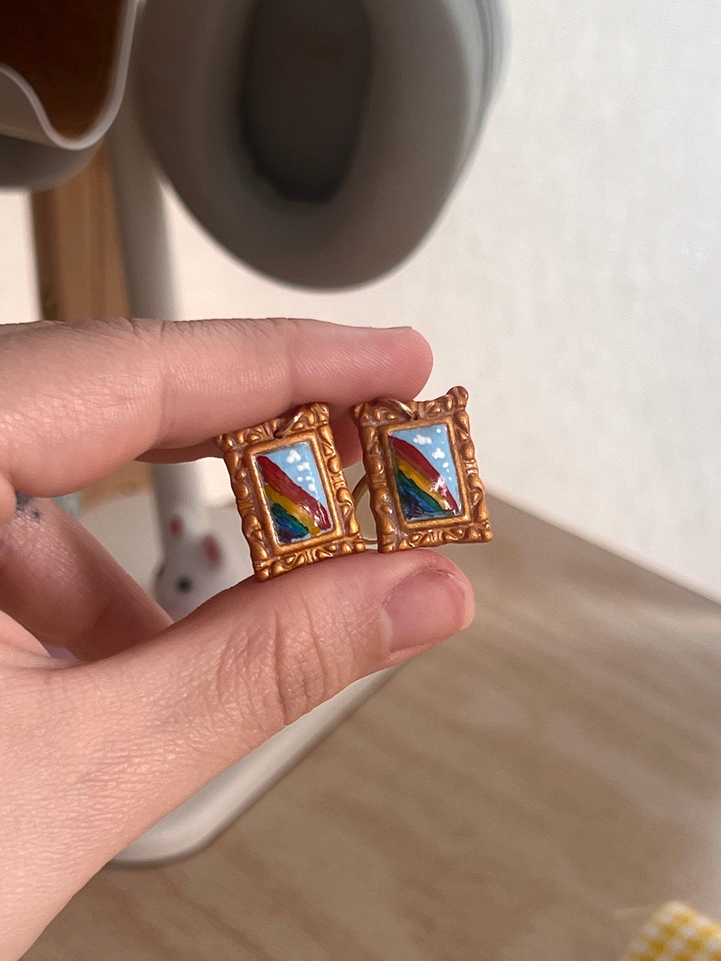 tiny paintings rainbow pride dangle earrings