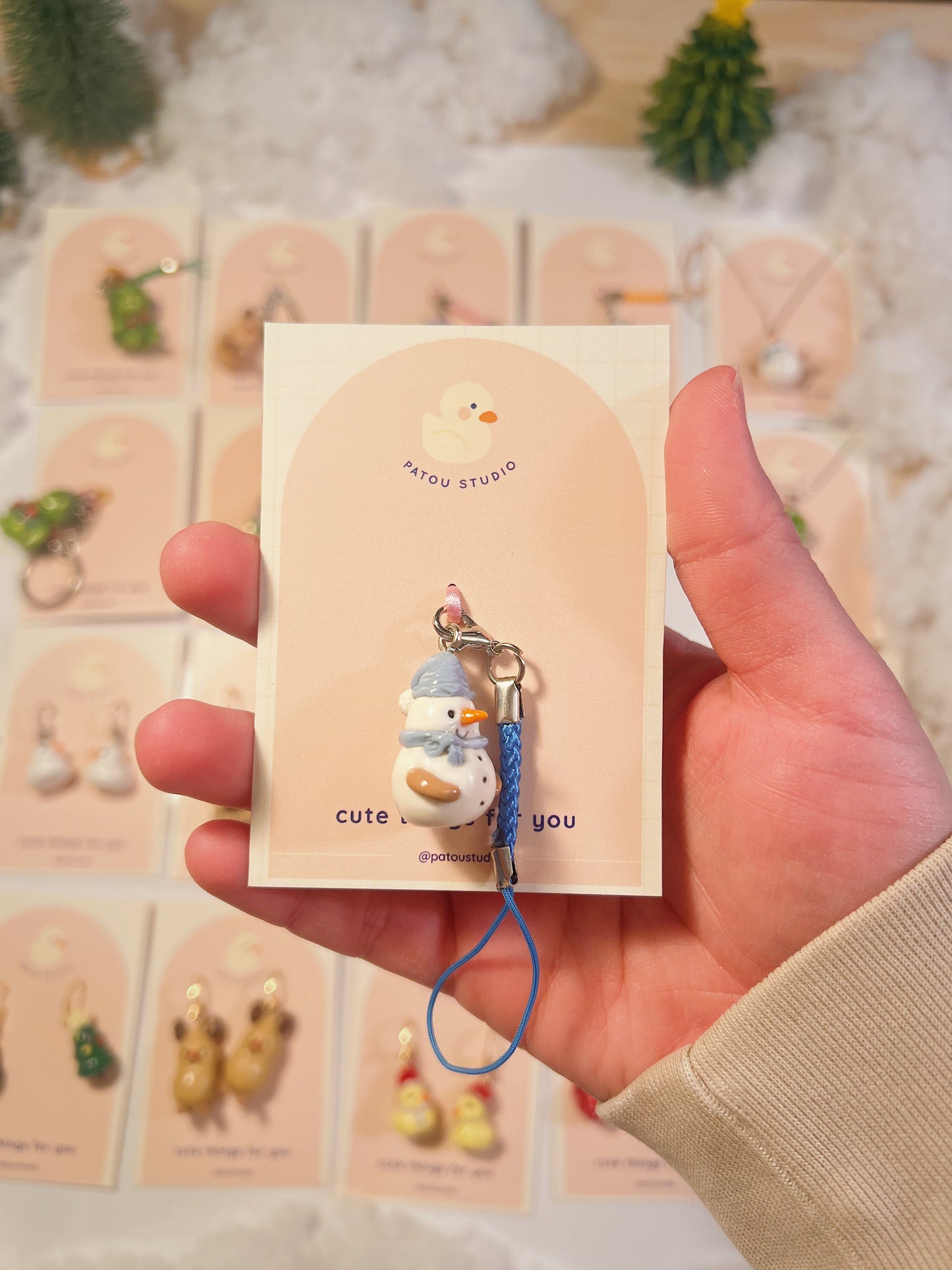 christmas miniature phone charm | peanuts, frog, penguin, snowman, tree
