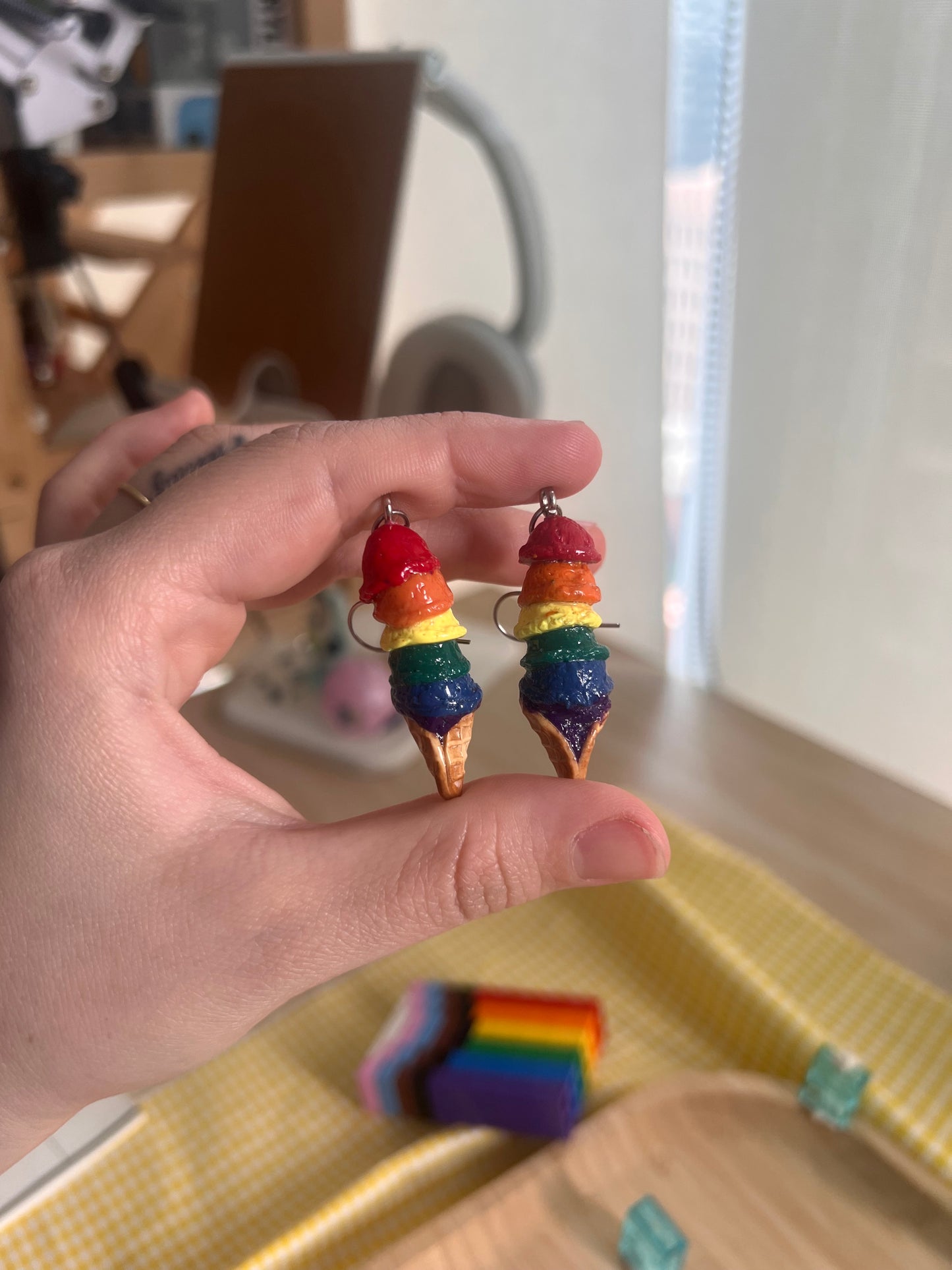 ice cream rainbow pride dangle earrings