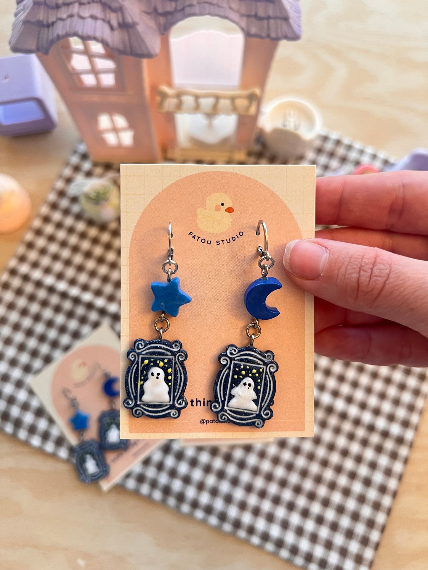 ghost frame halloween handmade dangle earrings
