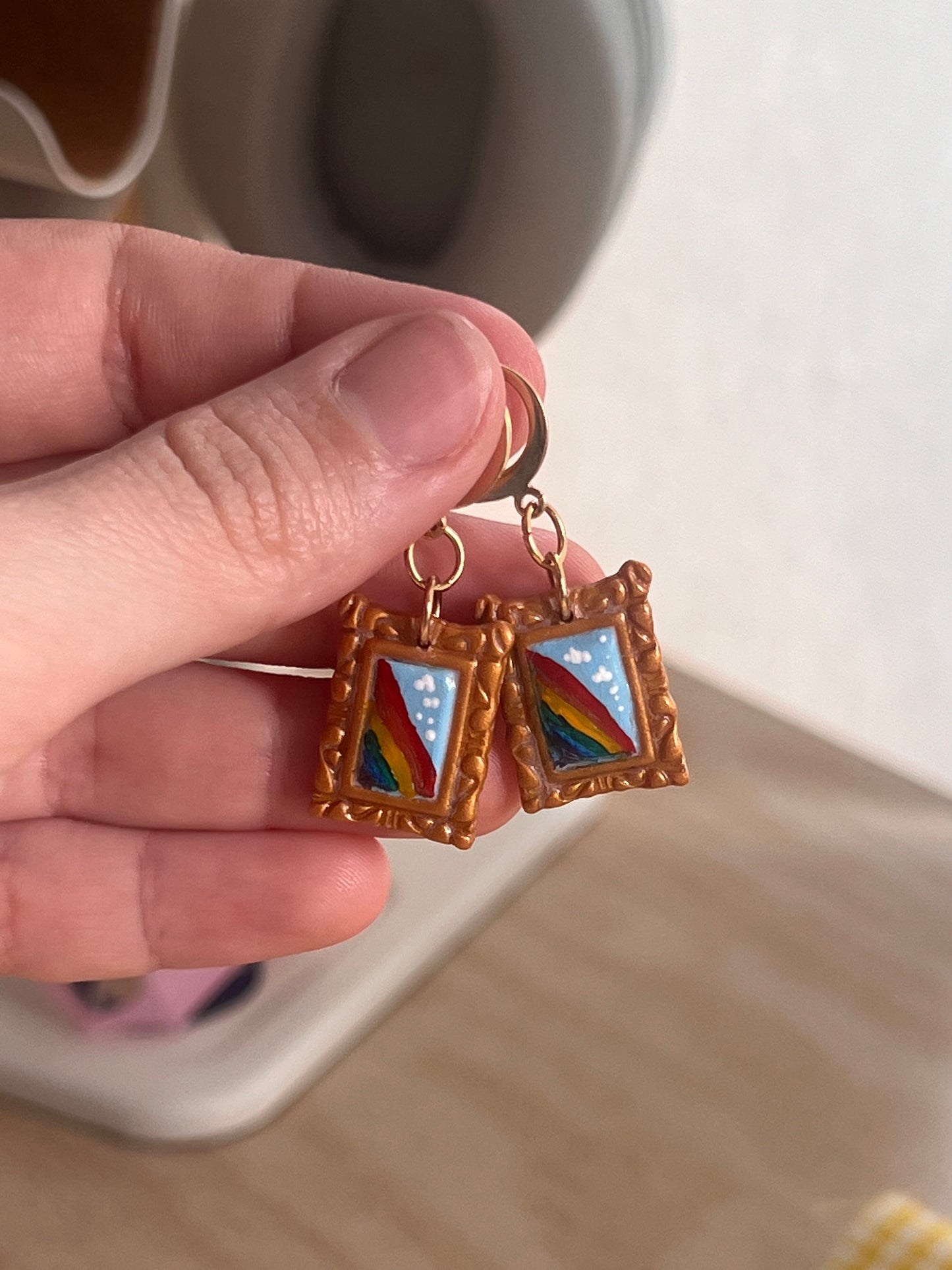 tiny paintings rainbow pride dangle earrings