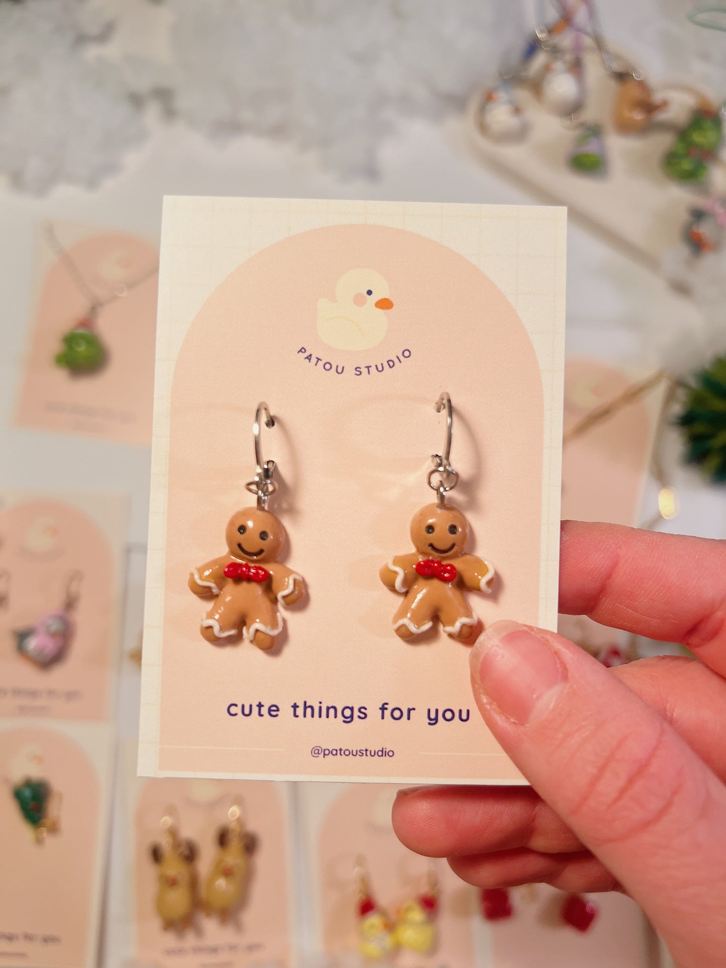 gingerbread miniature dangle earrings | fake food, holidays, cookie, christmas tree