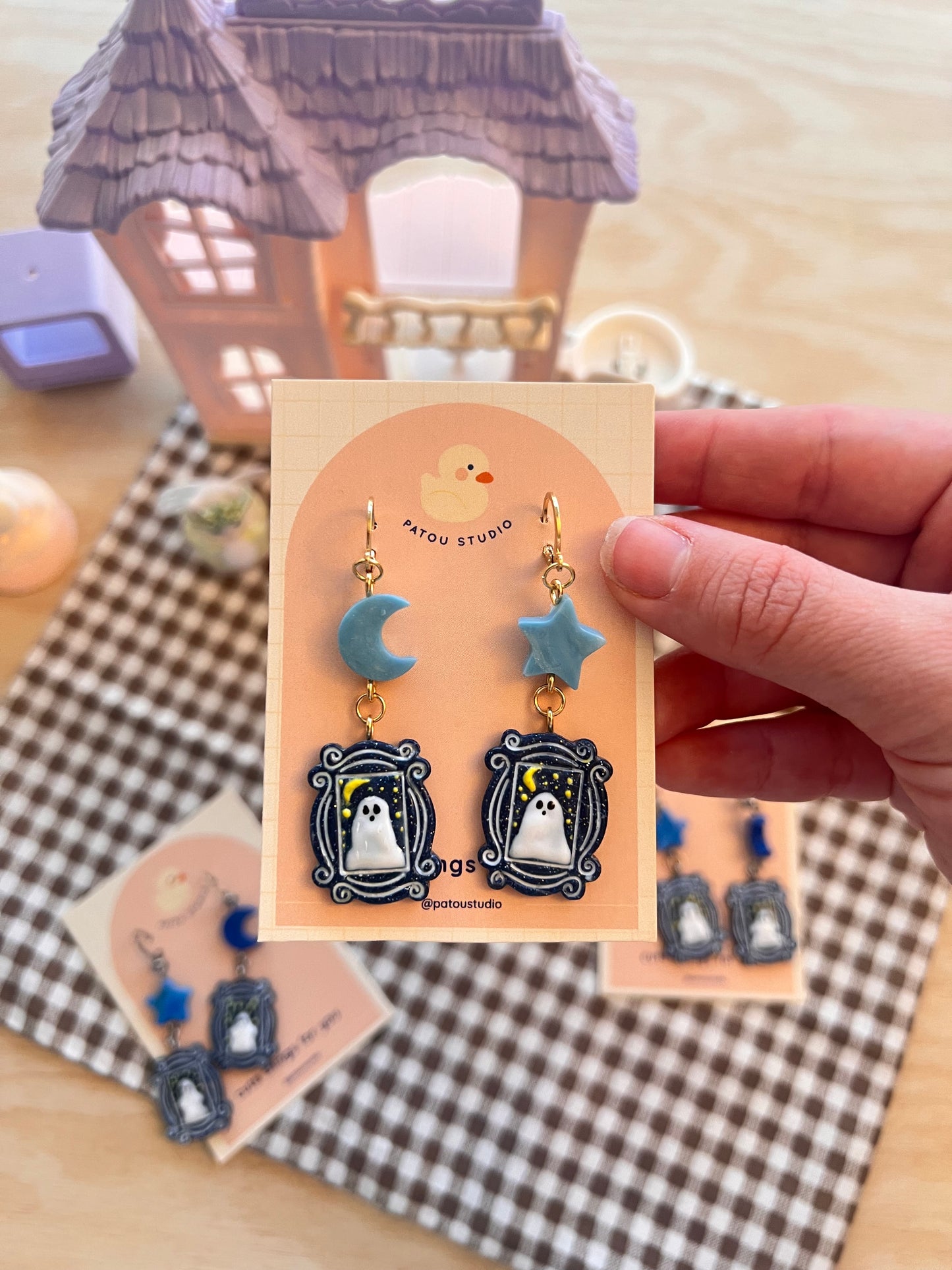 ghost frame halloween handmade dangle earrings