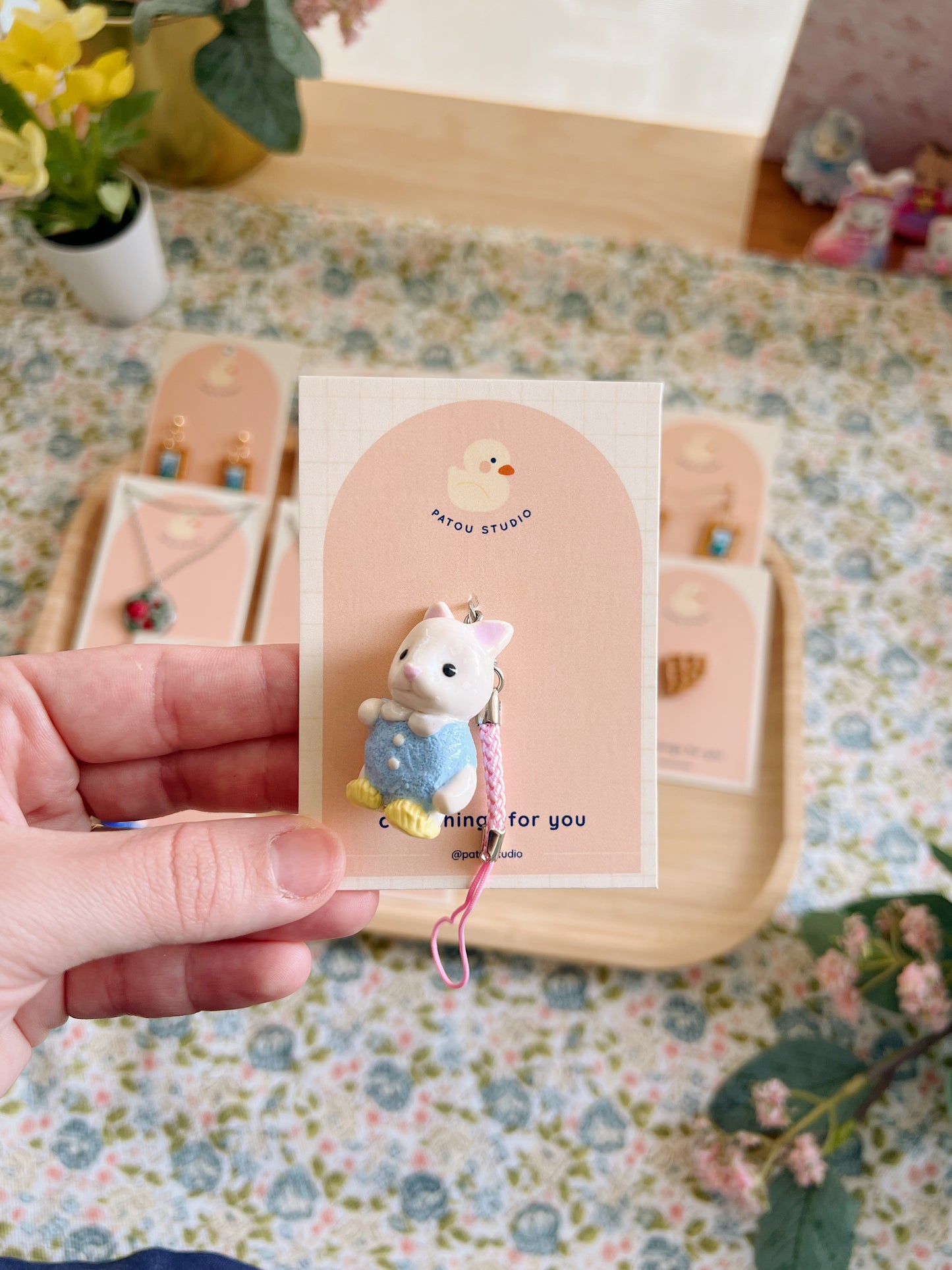 white cat calico critter charm