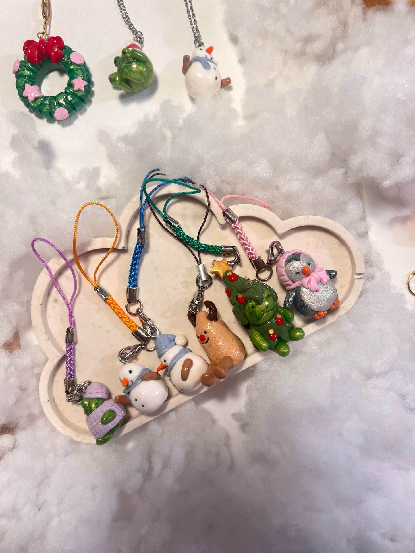 christmas miniature phone charm | peanuts, frog, penguin, snowman, tree
