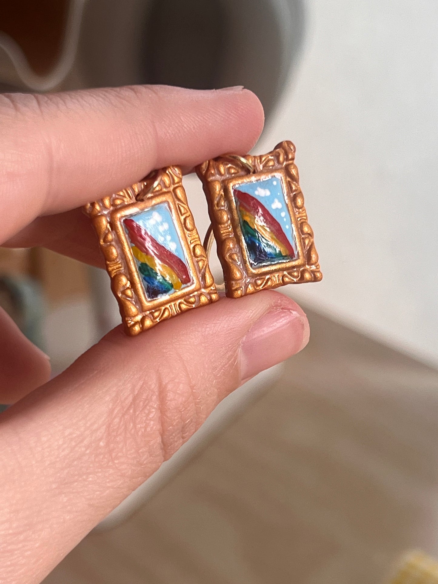 tiny paintings rainbow pride dangle earrings