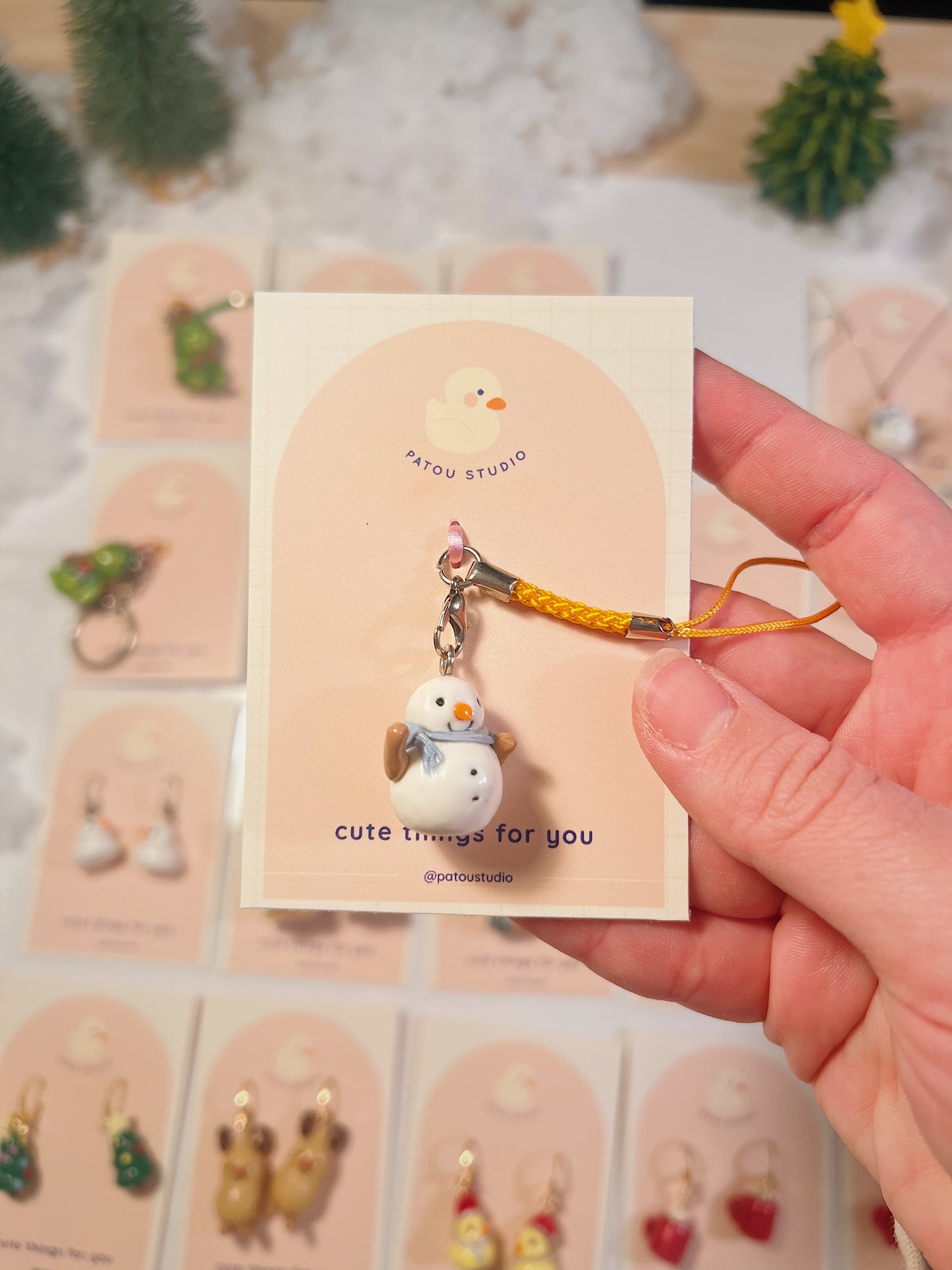 christmas miniature phone charm | peanuts, frog, penguin, snowman, tree