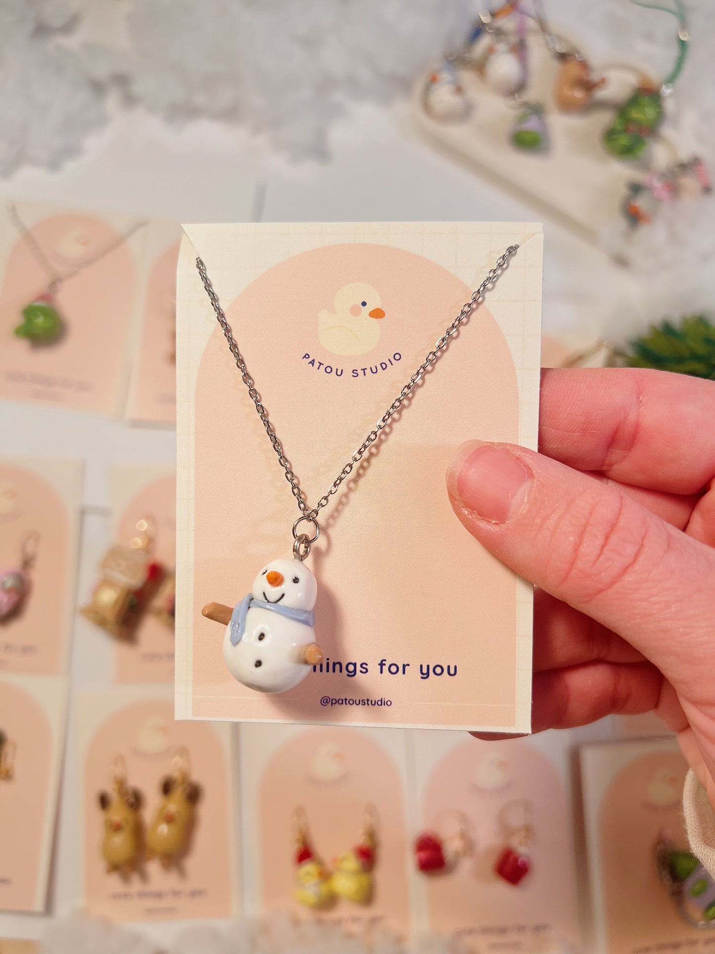 miniature necklace | christmas wreath, snowman, and santa frog