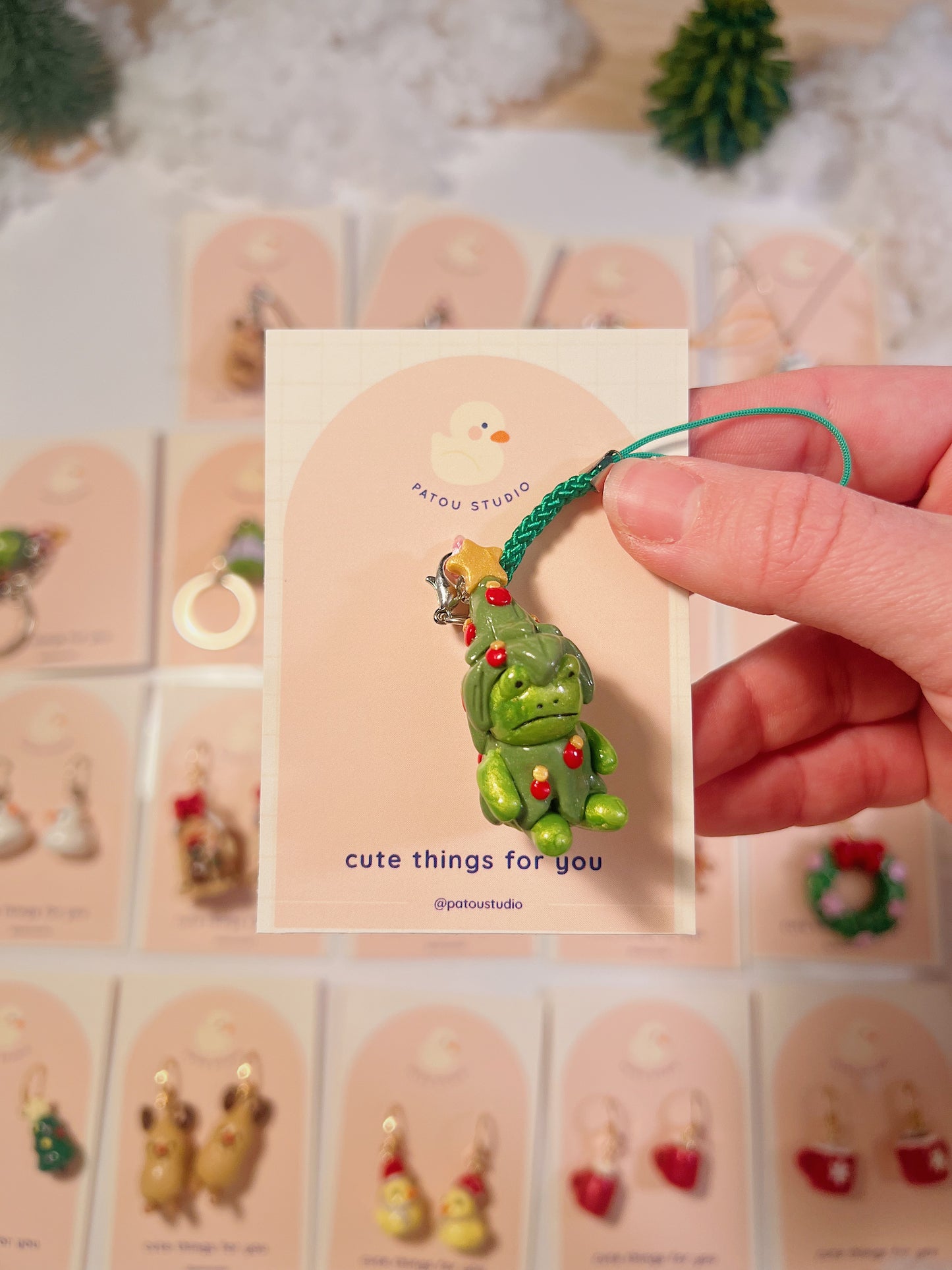 christmas miniature phone charm | peanuts, frog, penguin, snowman, tree