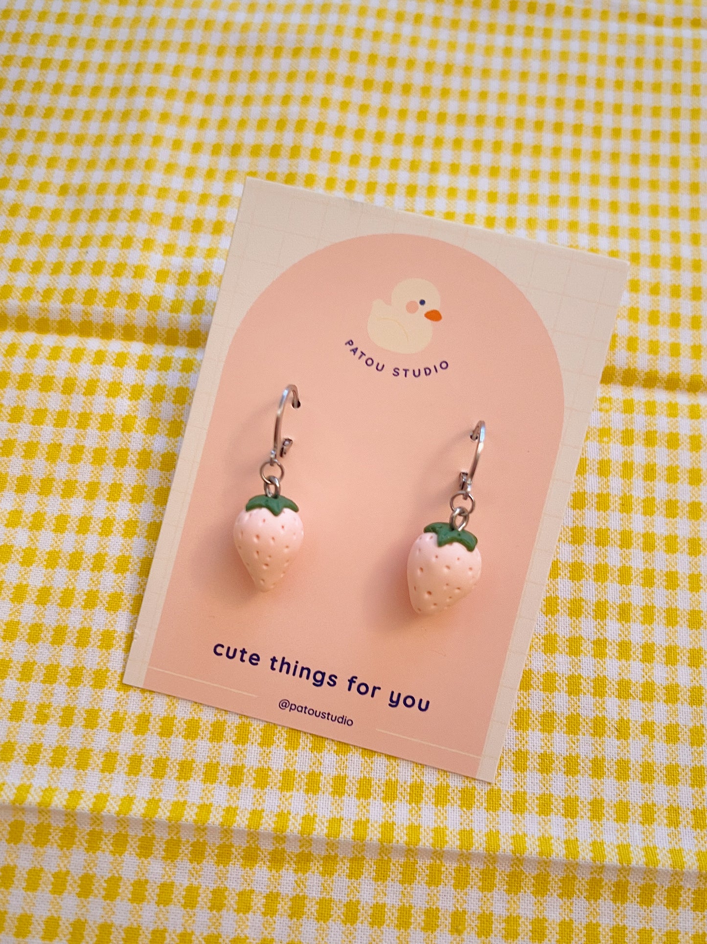 red or pink strawberry dangle earrings