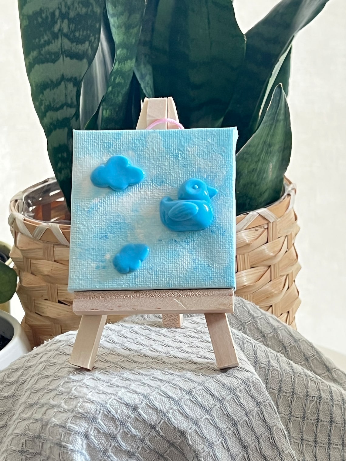 patou duck blue clouds miniature painting