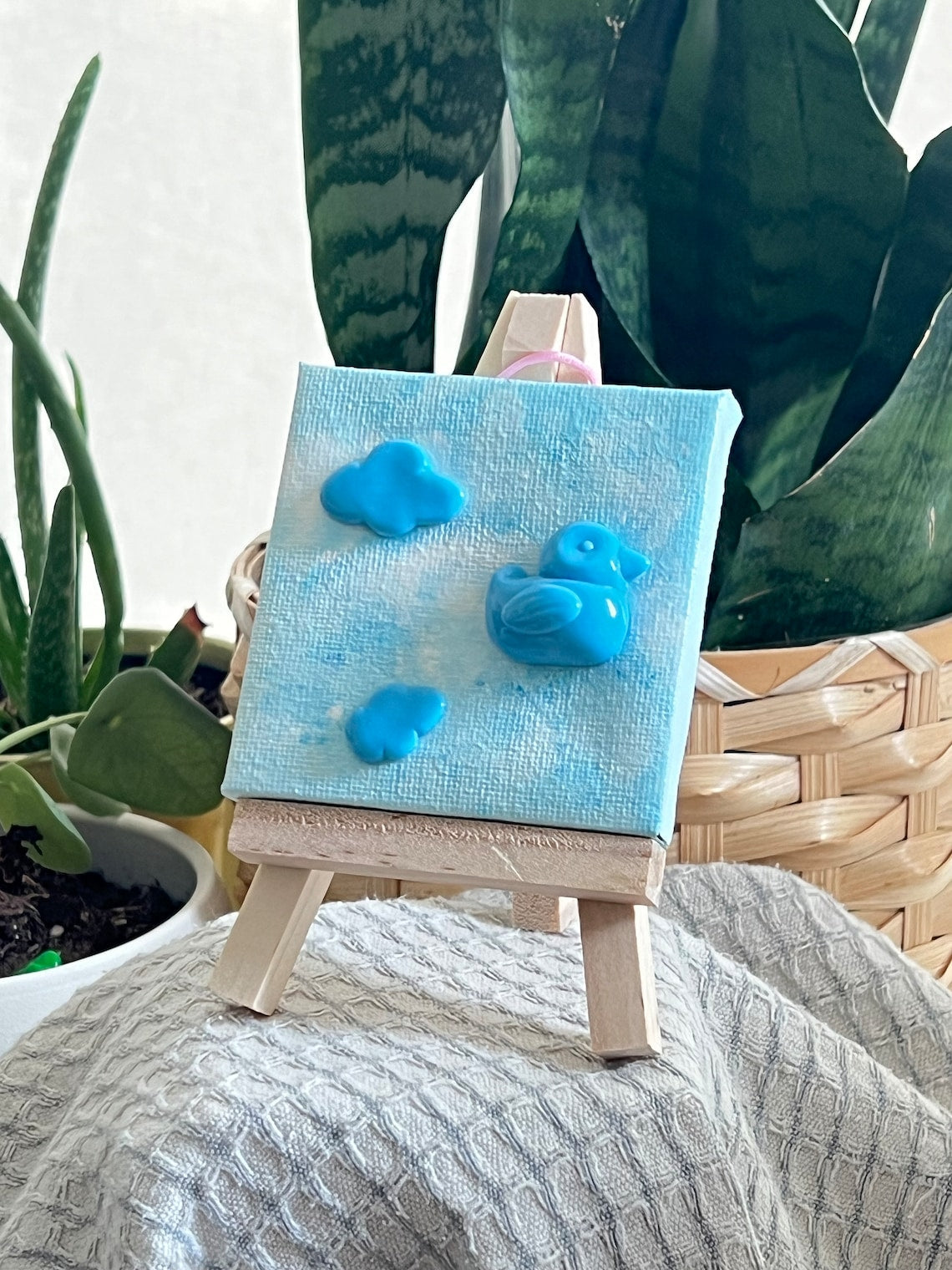 patou duck blue clouds miniature painting