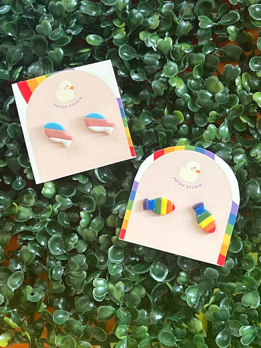 pride fish stainless steel stud earrings