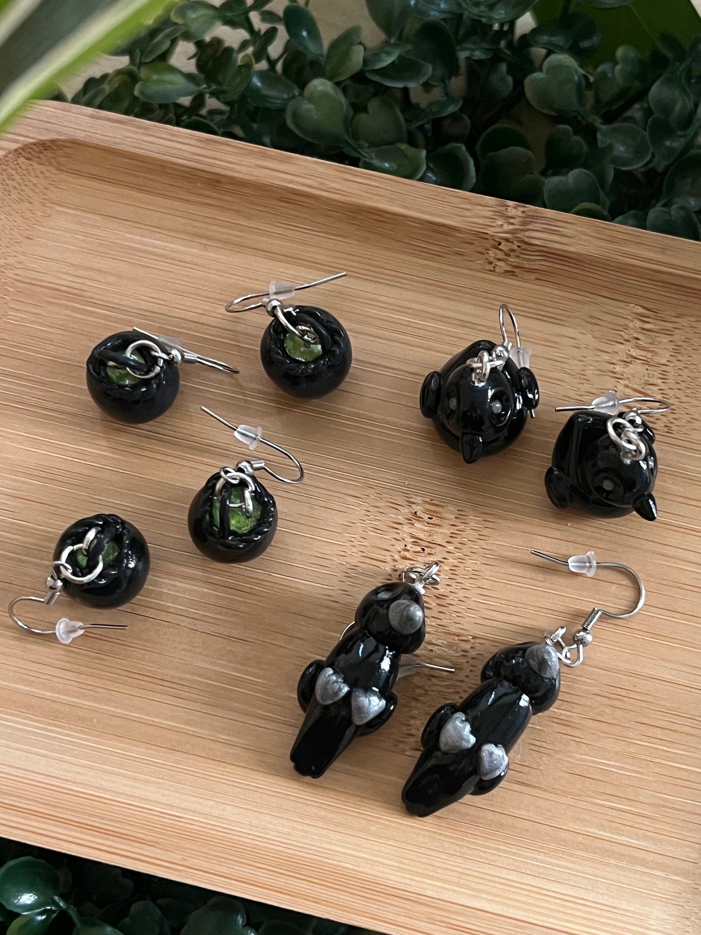 tiny cauldron, crow ara, 'not so spooky' miniatures stainless steel dangle earrings
