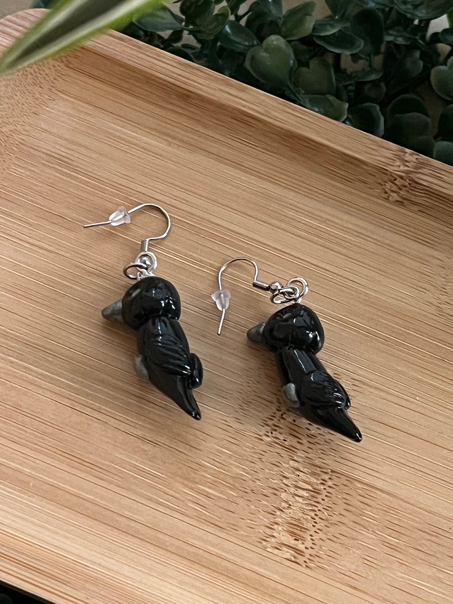 tiny cauldron, crow ara, 'not so spooky' miniatures stainless steel dangle earrings