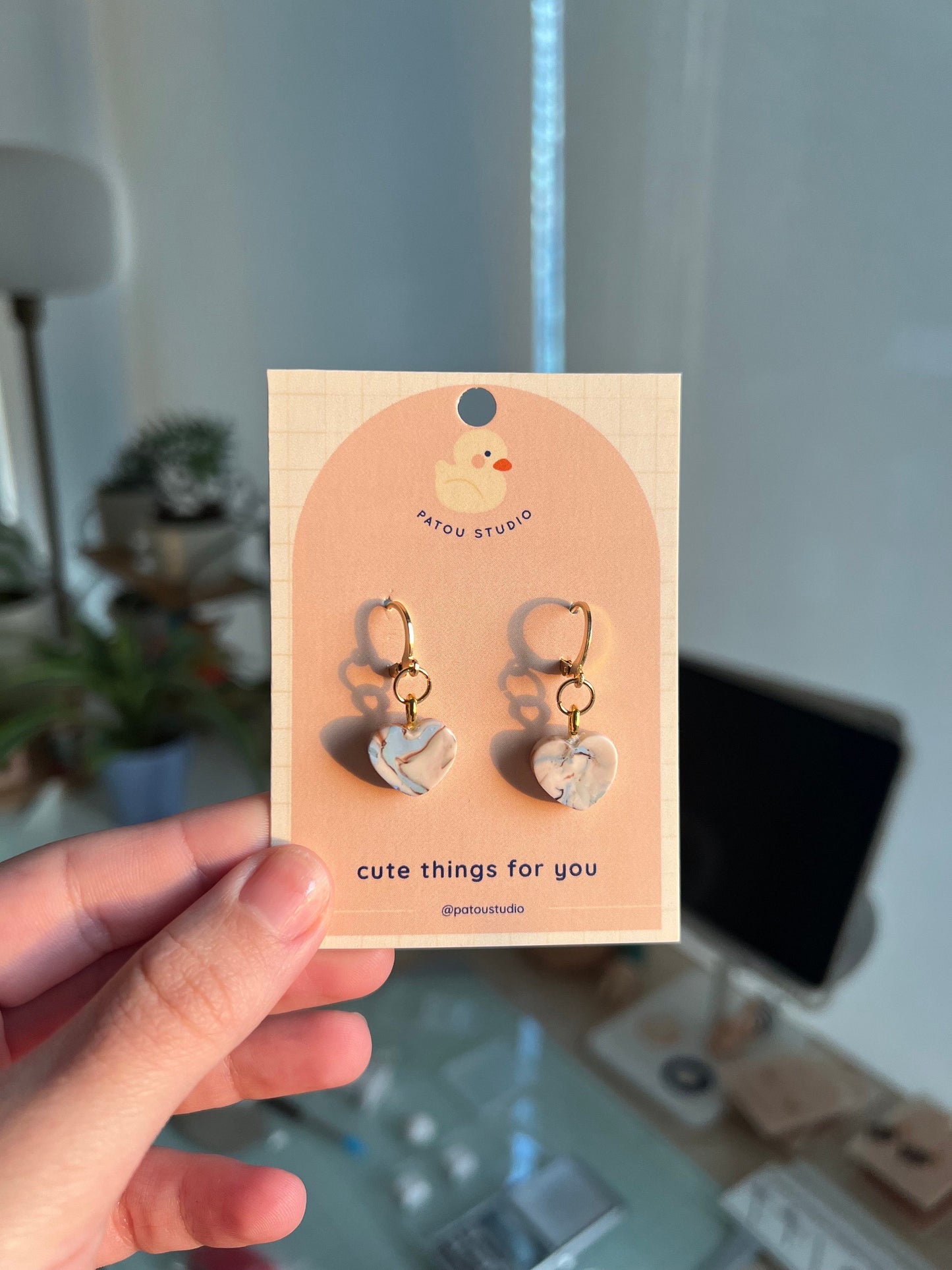 miniature marble star, moon, hearts, dangle earrings