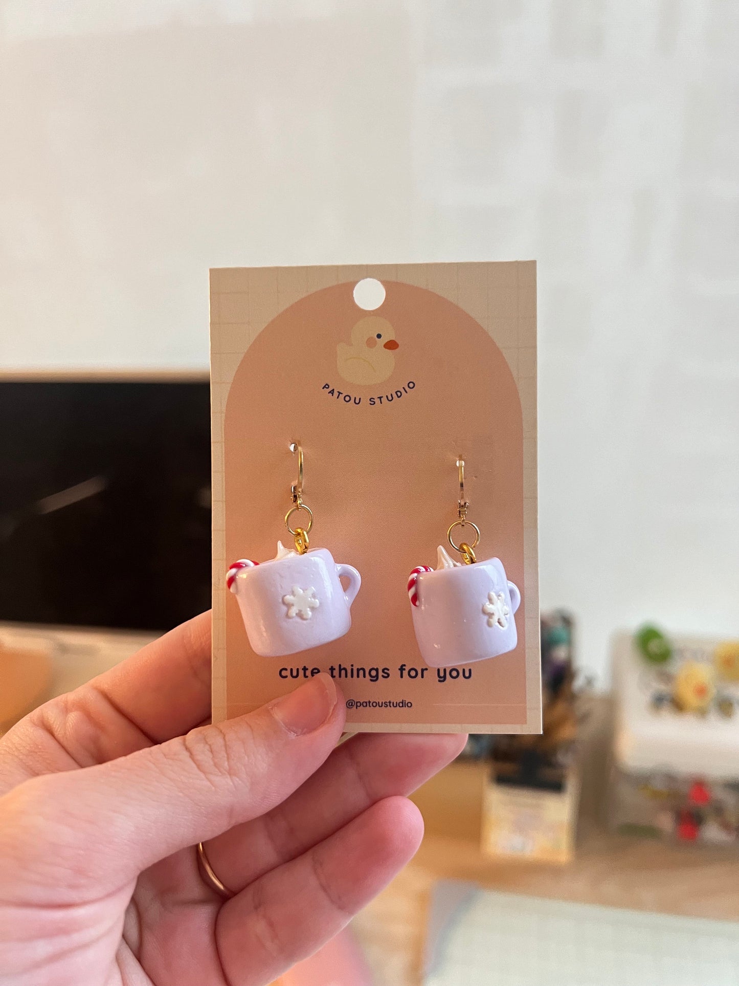 miniature hot cocoa mug dangle earrings