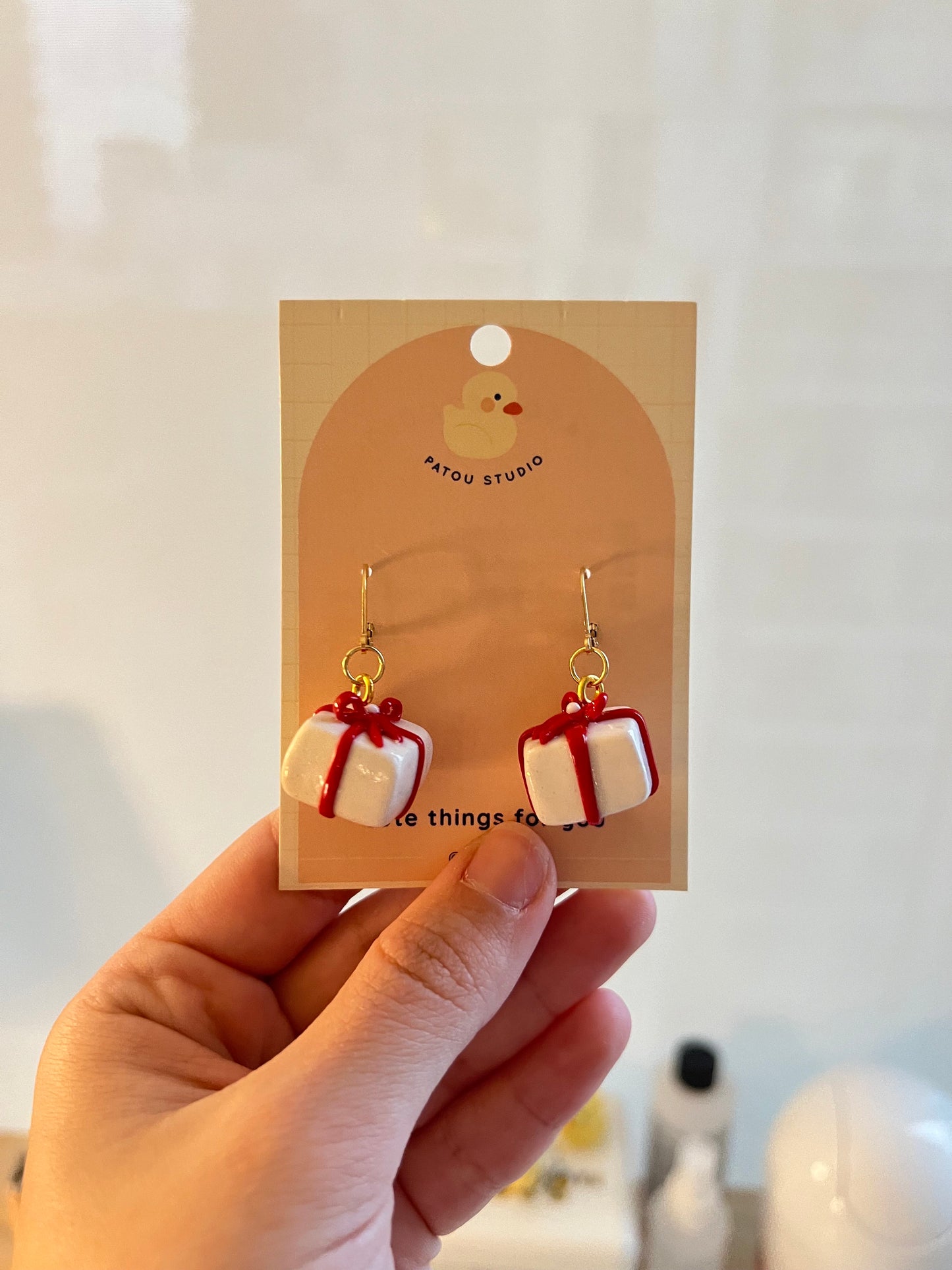 miniature gift box dangle earrings