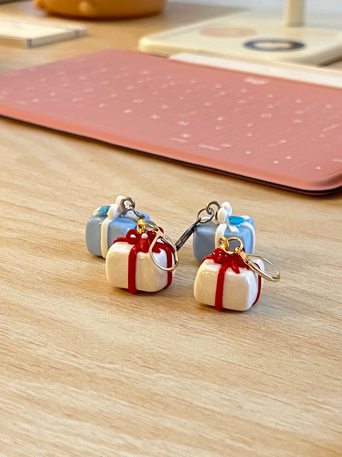 miniature gift box dangle earrings