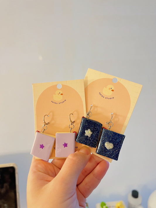 miniature tiny books dangle earrings