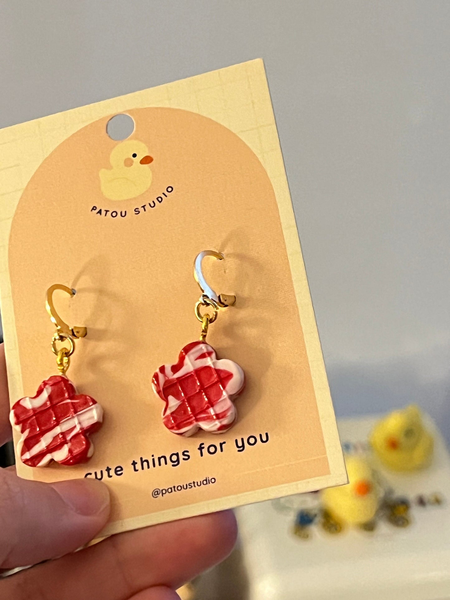 candy cane marble flower dangle earrings