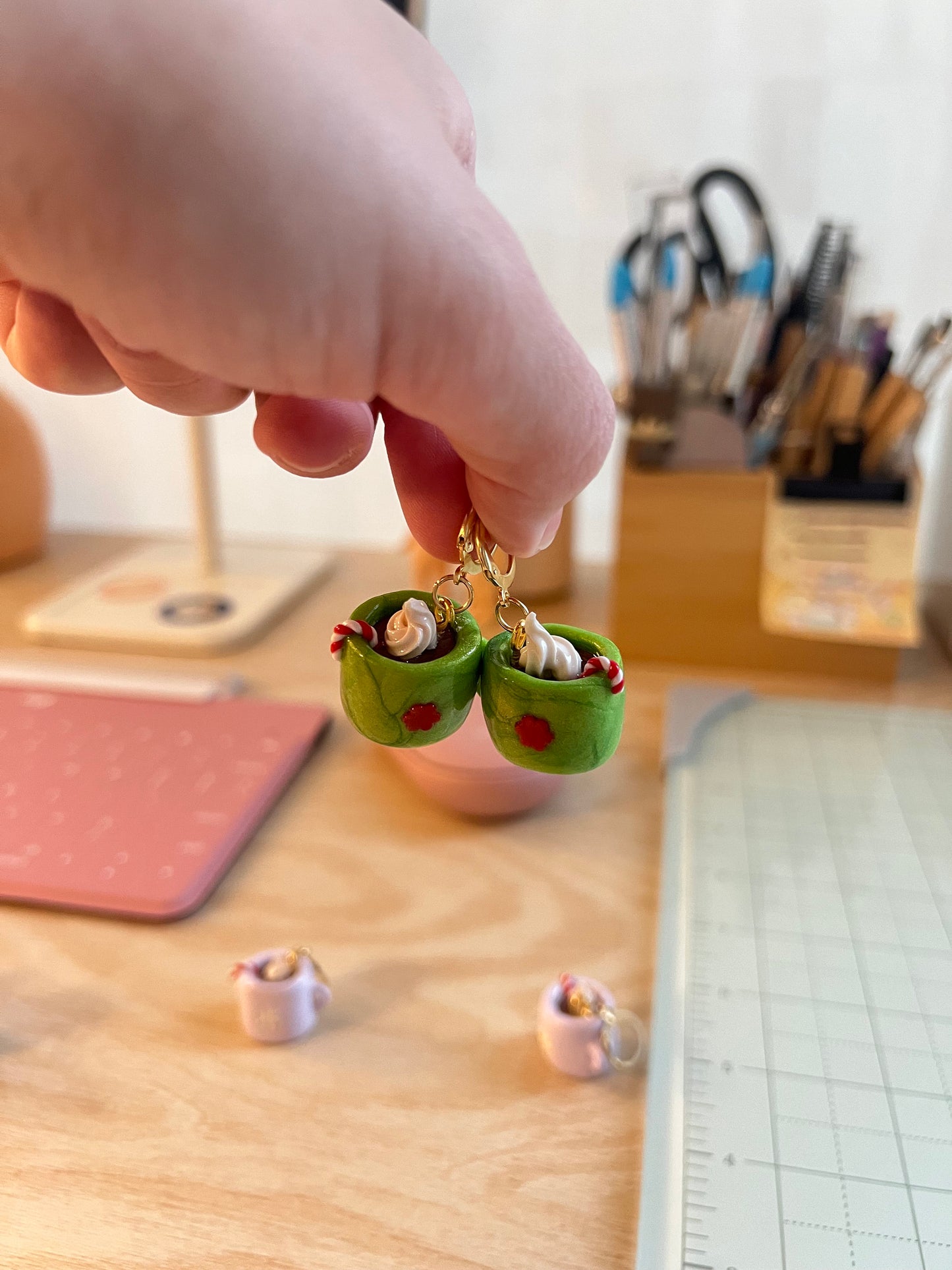 miniature hot cocoa mug dangle earrings