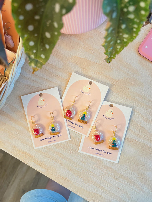 miniature snow globe dangle earrings