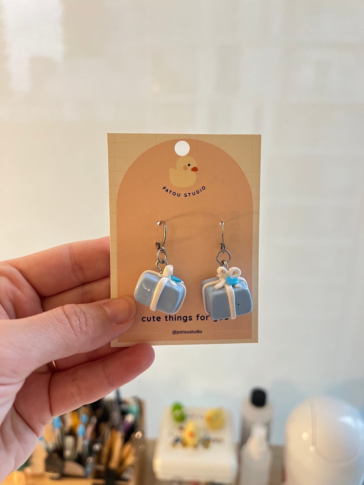 miniature gift box dangle earrings