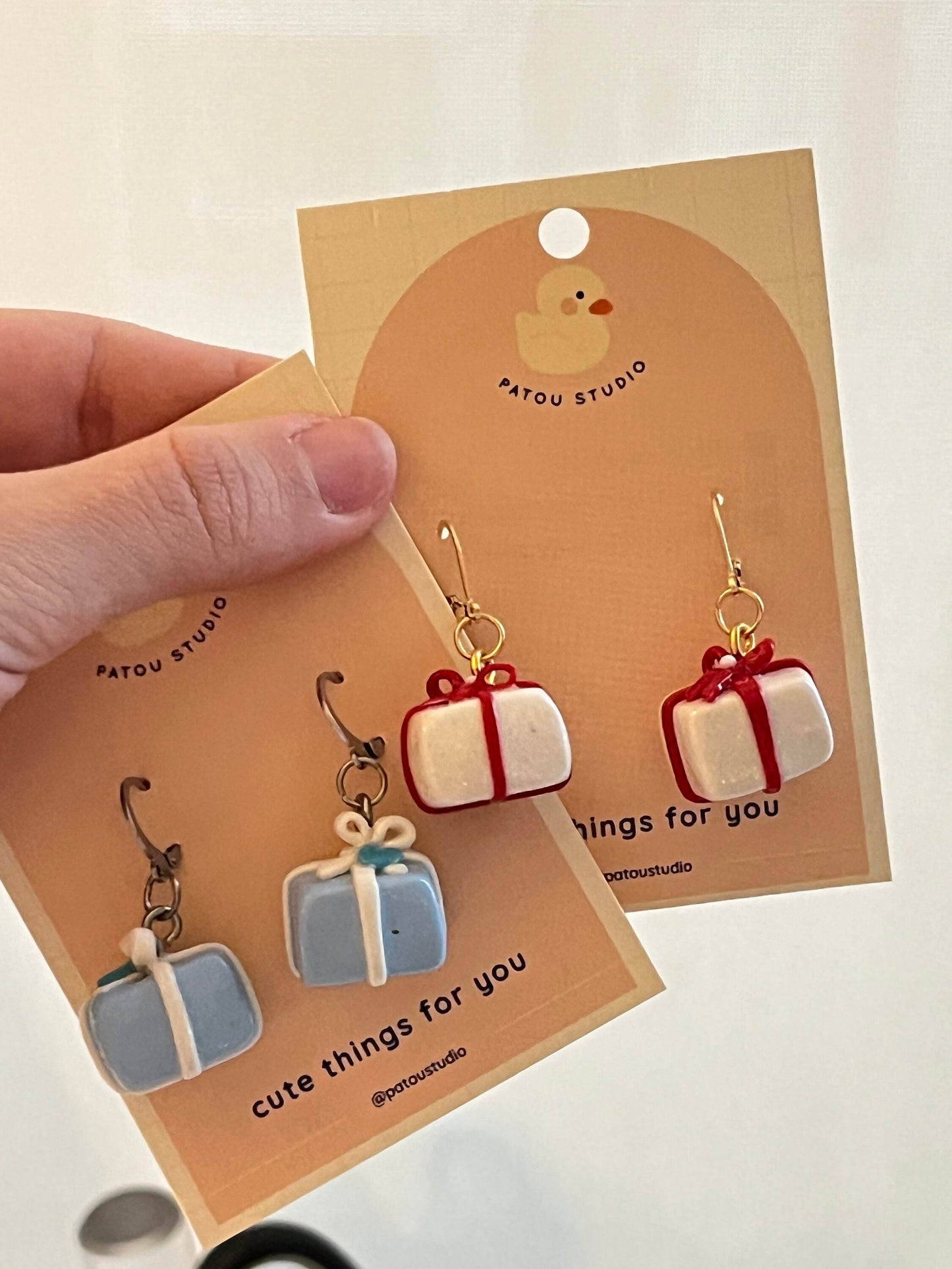 miniature gift box dangle earrings