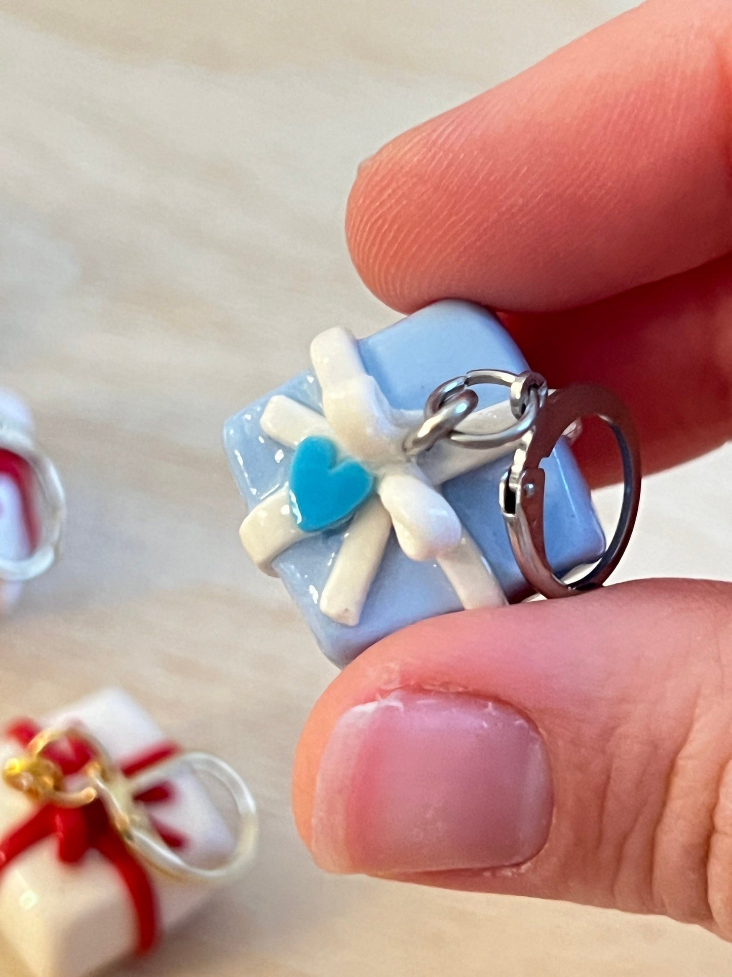 miniature gift box dangle earrings