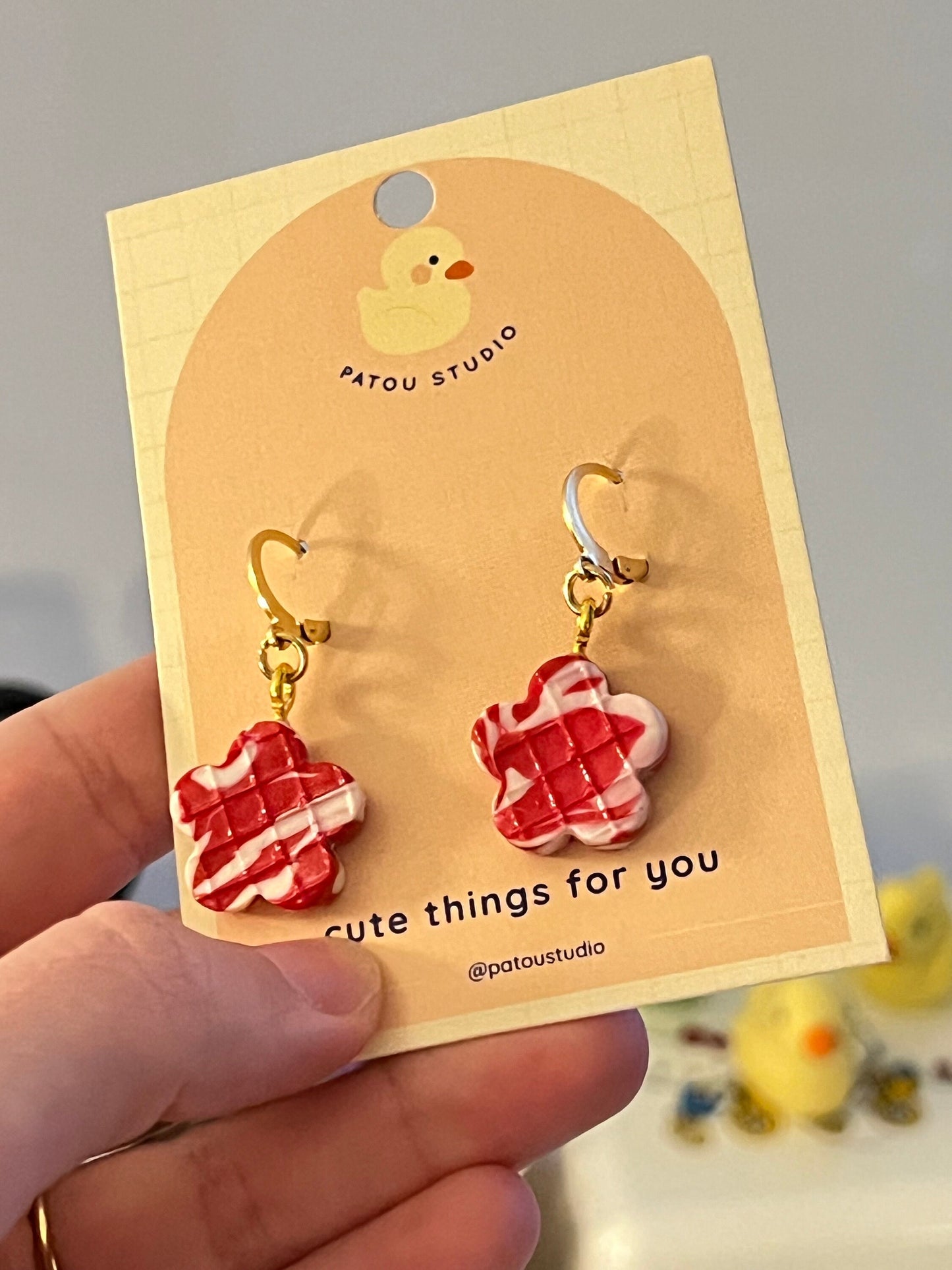 candy cane marble flower dangle earrings