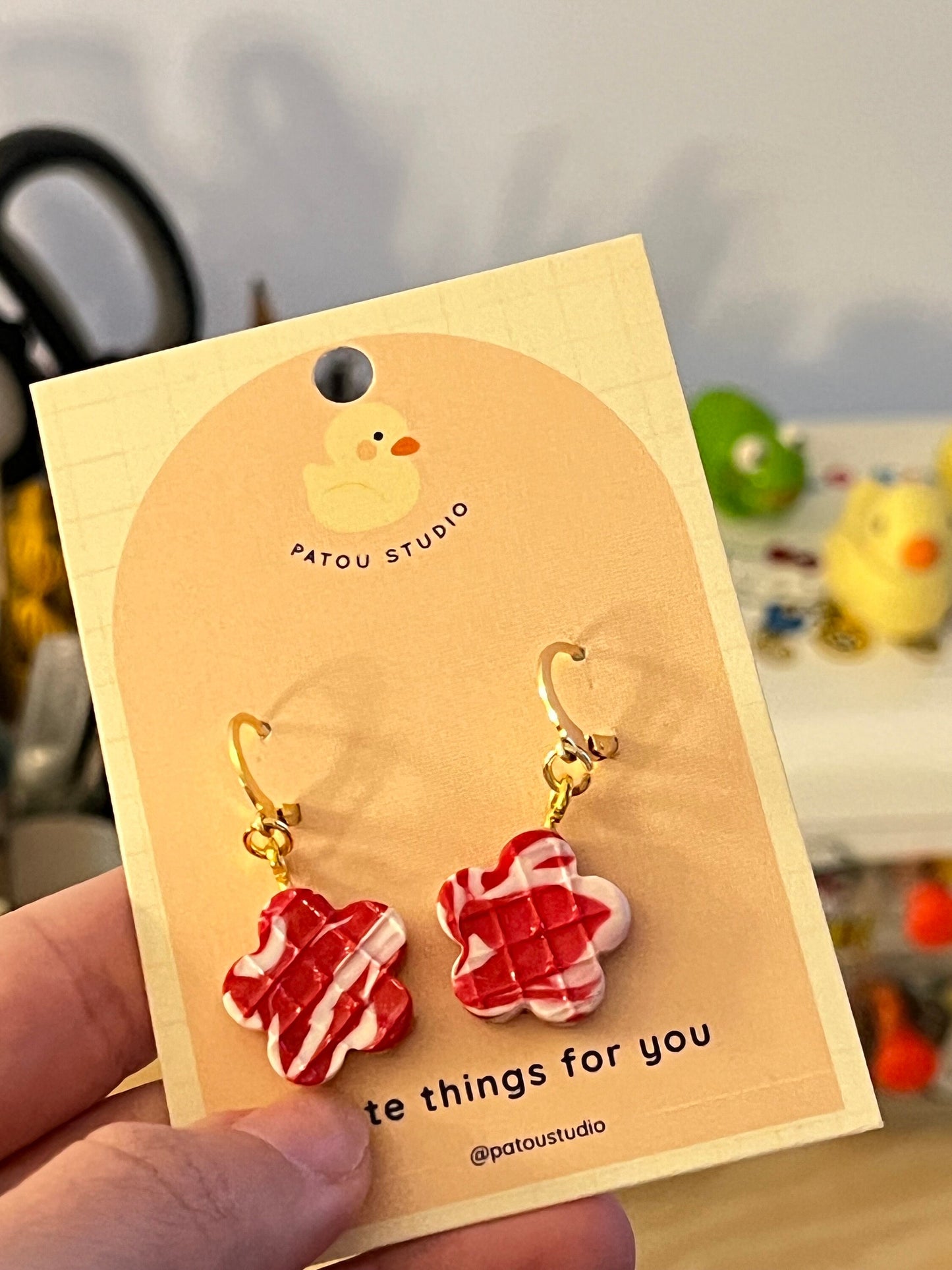 candy cane marble flower dangle earrings