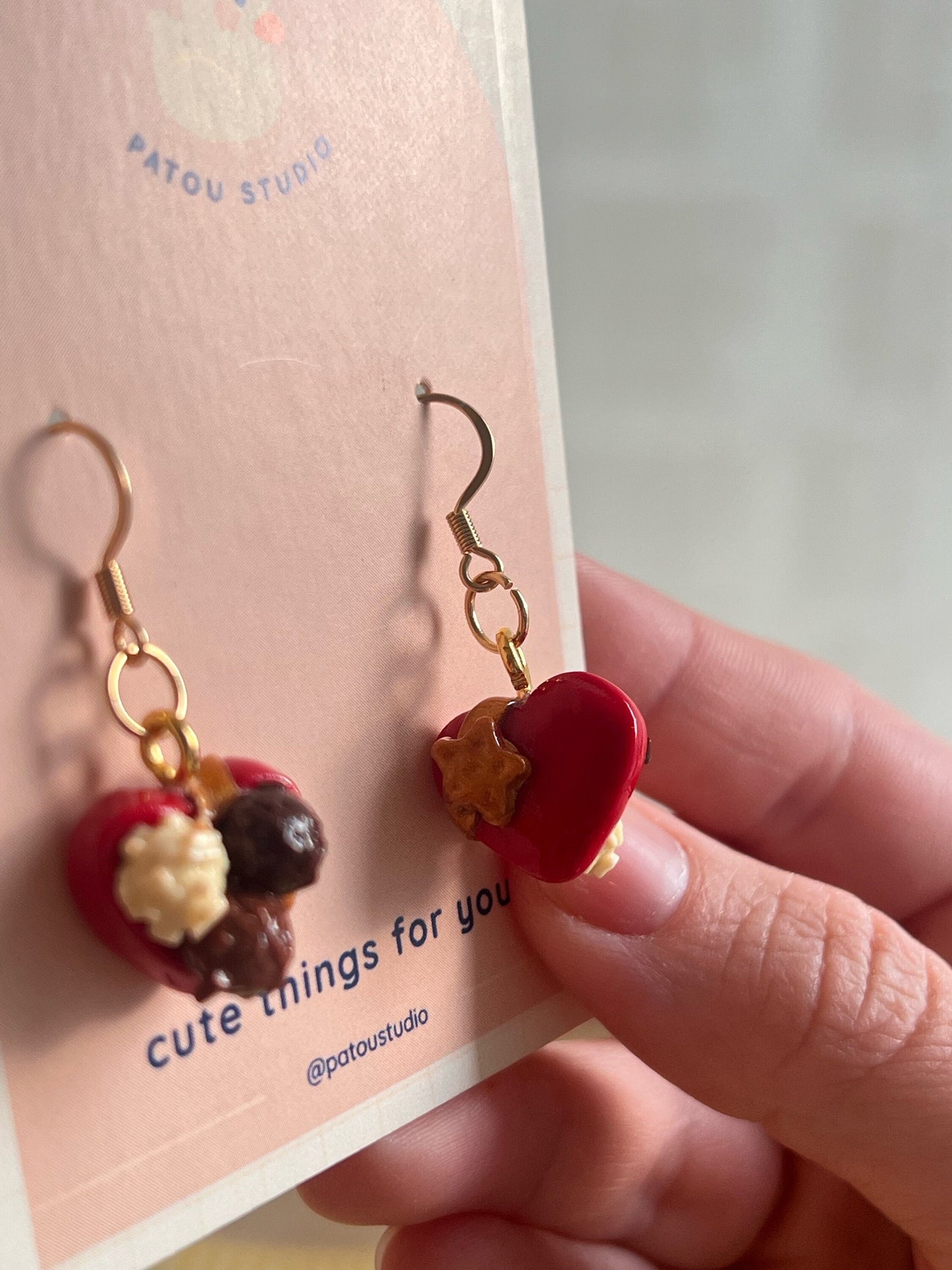 brigadeiros box heart dangle earrings