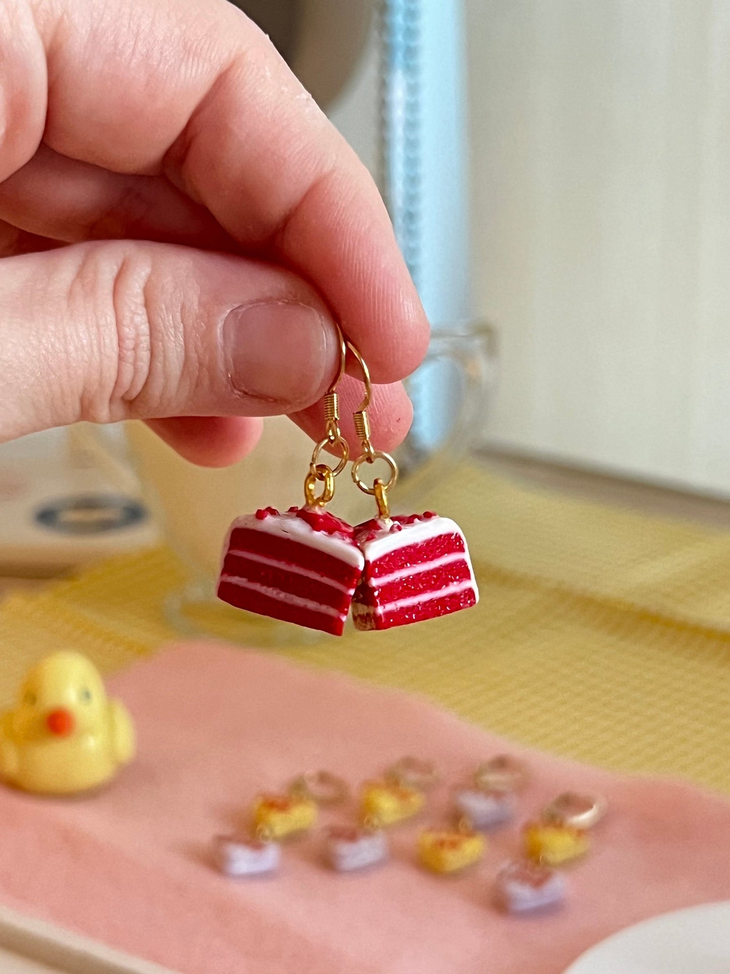 red velvet cake dangle earrings