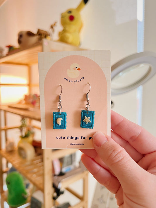 star and moon stamp dangle earrings