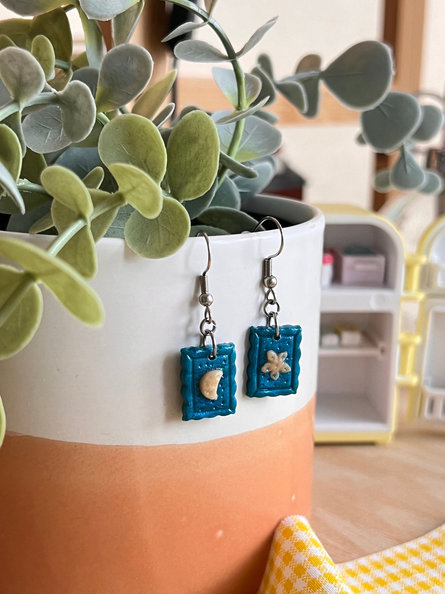 star and moon stamp dangle earrings