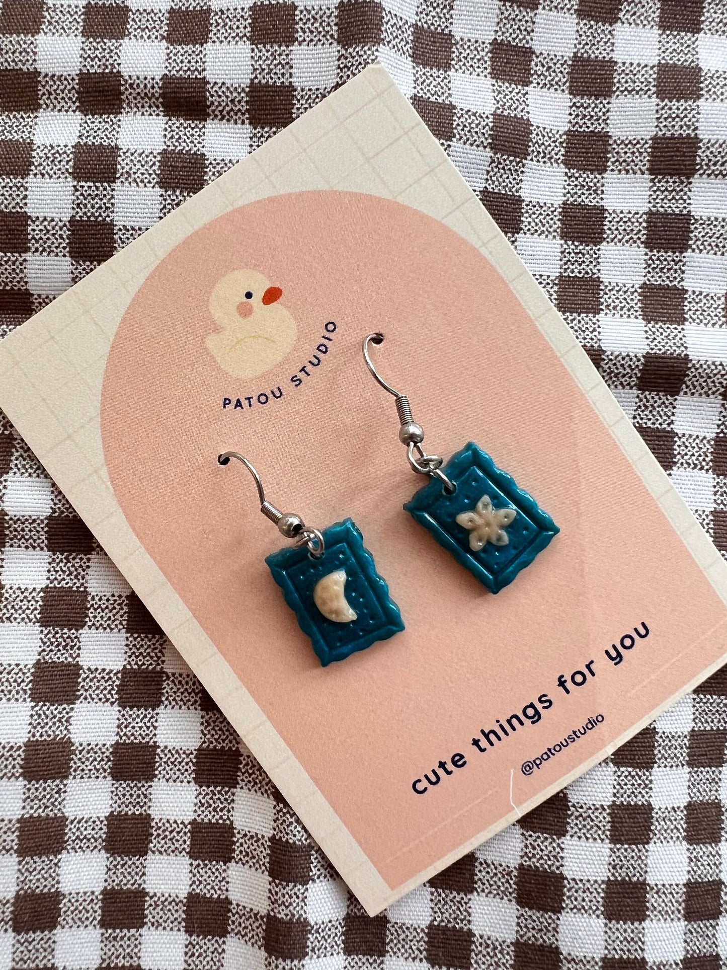 star and moon stamp dangle earrings